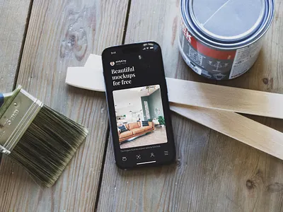 Painter iPhone 14 Pro Mockup 14 brush iphone mockup painter photoshop pro table