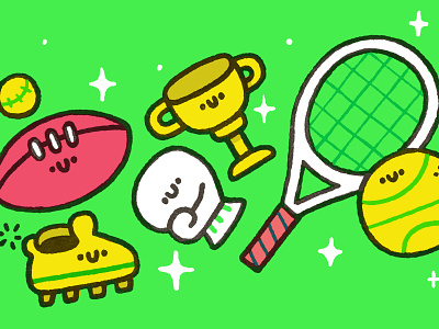 Tennis, rugby ball, boxing glove ball boxing glove cartoon cute doodle fun illustration japanese kawaii sport sport stuff stuff