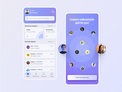 Job Search & Tracking App | Mobile App UIUX android app cards dashboard filter ios job search mobile mobile app navbar onboarding product design profile search tracker tracking ui ui design uiux user interface