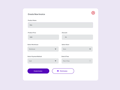 Invoice Creation Form Design design figma form form fields invoice modal pop over pop up popover popup product select
