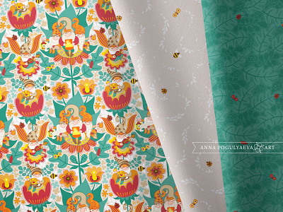 Visiting the Gnomes. Design for textile annapogulyaeva art characters fabric floral pattern gnomes graphic design illustration textile design textile designer vector