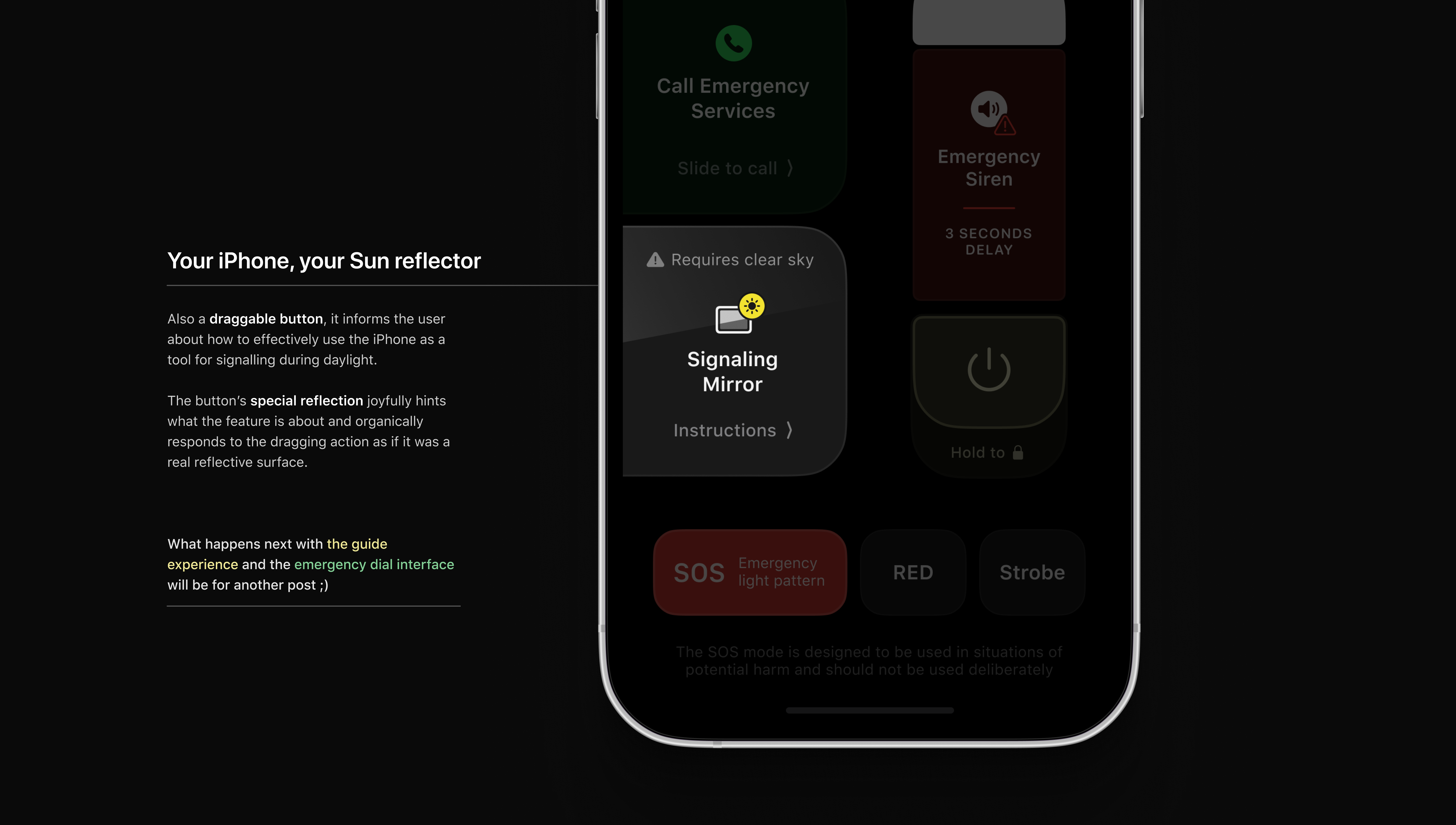 Your iPhone, your Sun reflector - closup on Signaling Mirror button