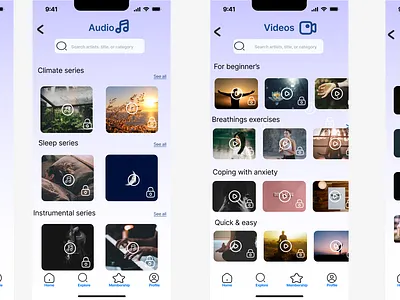 Mindfit Meditation App app article audio meditation mindfit mobile mobile app subscription ui ux video