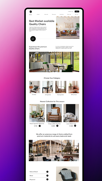 Chair Selling | ecommerce website chair interface ui ux webdesign