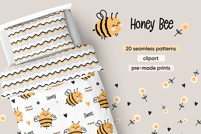 Bee pattern collection baby baby collection baby pattern background bee cute design illustration kids pattern seamless summer