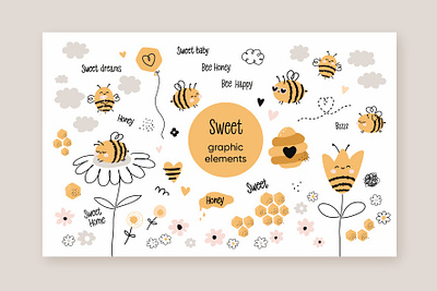 Bee graphic collection baby baby collection bee cute design honey illustration kids summer yellow