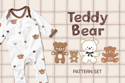 Teddy bear pattern collection baby baby collection baby pattern bear brown cute design illustration infantile kids pattern pattern design seamless pattern teddy teddy bear toy