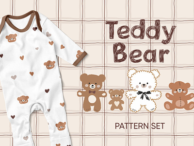 Teddy bear pattern collection baby baby collection baby pattern bear brown cute design illustration infantile kids pattern pattern design seamless pattern teddy teddy bear toy