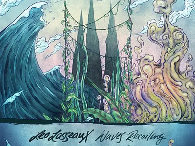 Waves Recoiling album cover cd layout design digital drawing drawing graphic design illustration indie rock landscape lettering lines surrealism waves