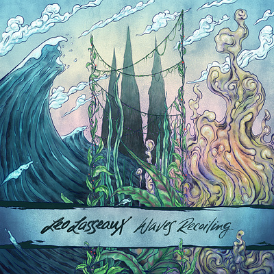 Waves Recoiling album cover cd layout design digital drawing drawing graphic design illustration indie rock landscape lettering lines surrealism waves