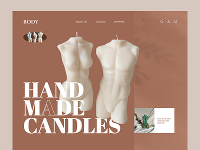 Handmade candles. Online store design shot ui ux
