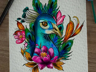 Peacock Illustration animal artist bird birds design hand drawn illustration illustration art peacock procreate sketch traditional tattoo watercolor