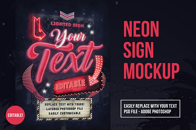 Neon Sign Mockup creative market customizable editable marquee photoshop psd signboard template