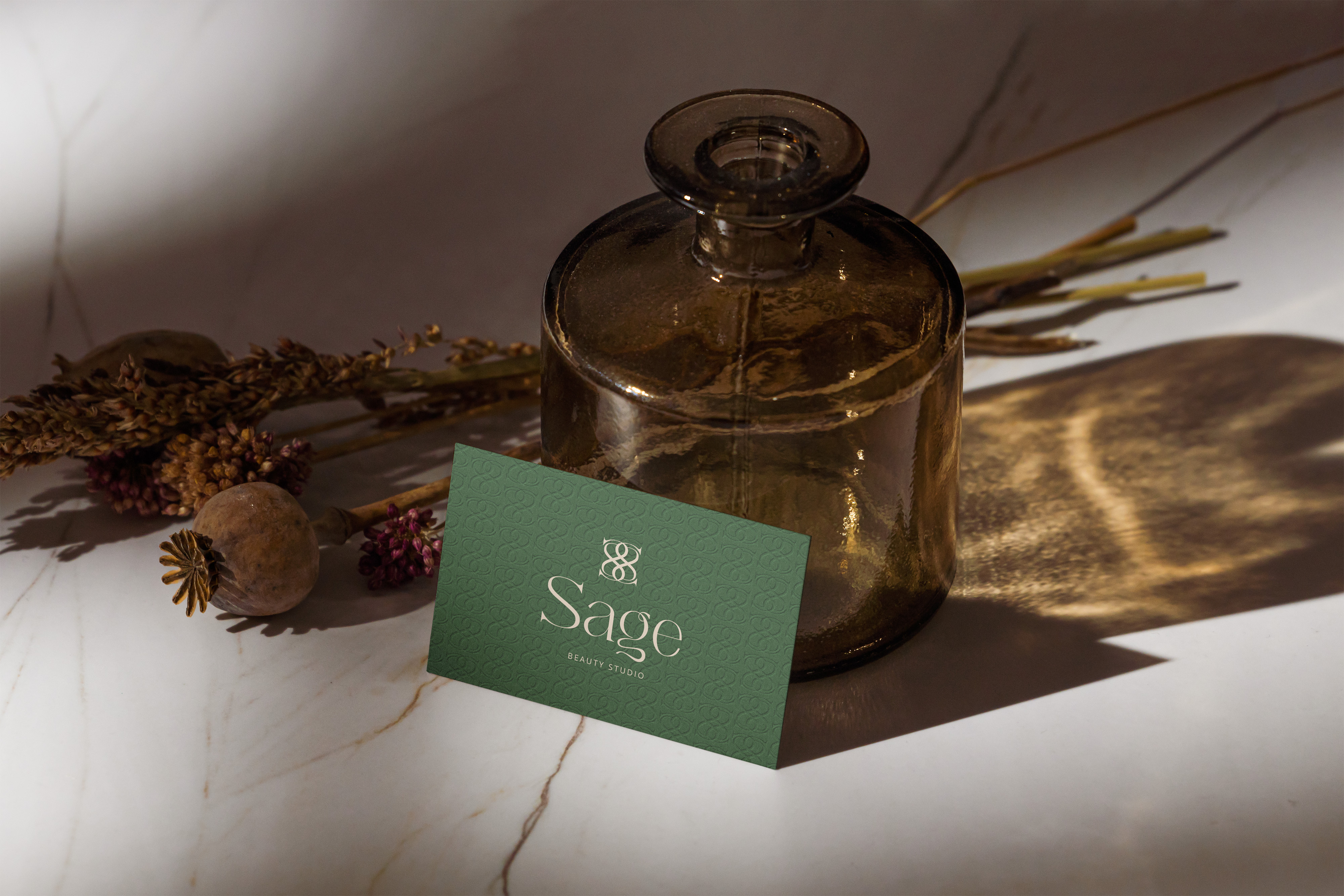 Sage Beauty Studio Branding beauty beautysalon beautystudio branding design graphic design logo logodesign luxurybranding minimal mockup monogram premium sage