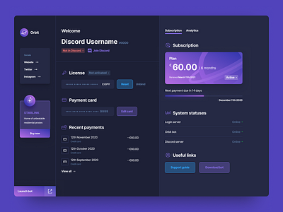 Discord Community Dashboard dashboard discord purple ui web design