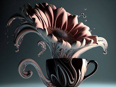 Coffee and the Sunflower 3d ai brown coffee coffee cup cup design digital art flowing coffee graphic design illustration pink sunflower