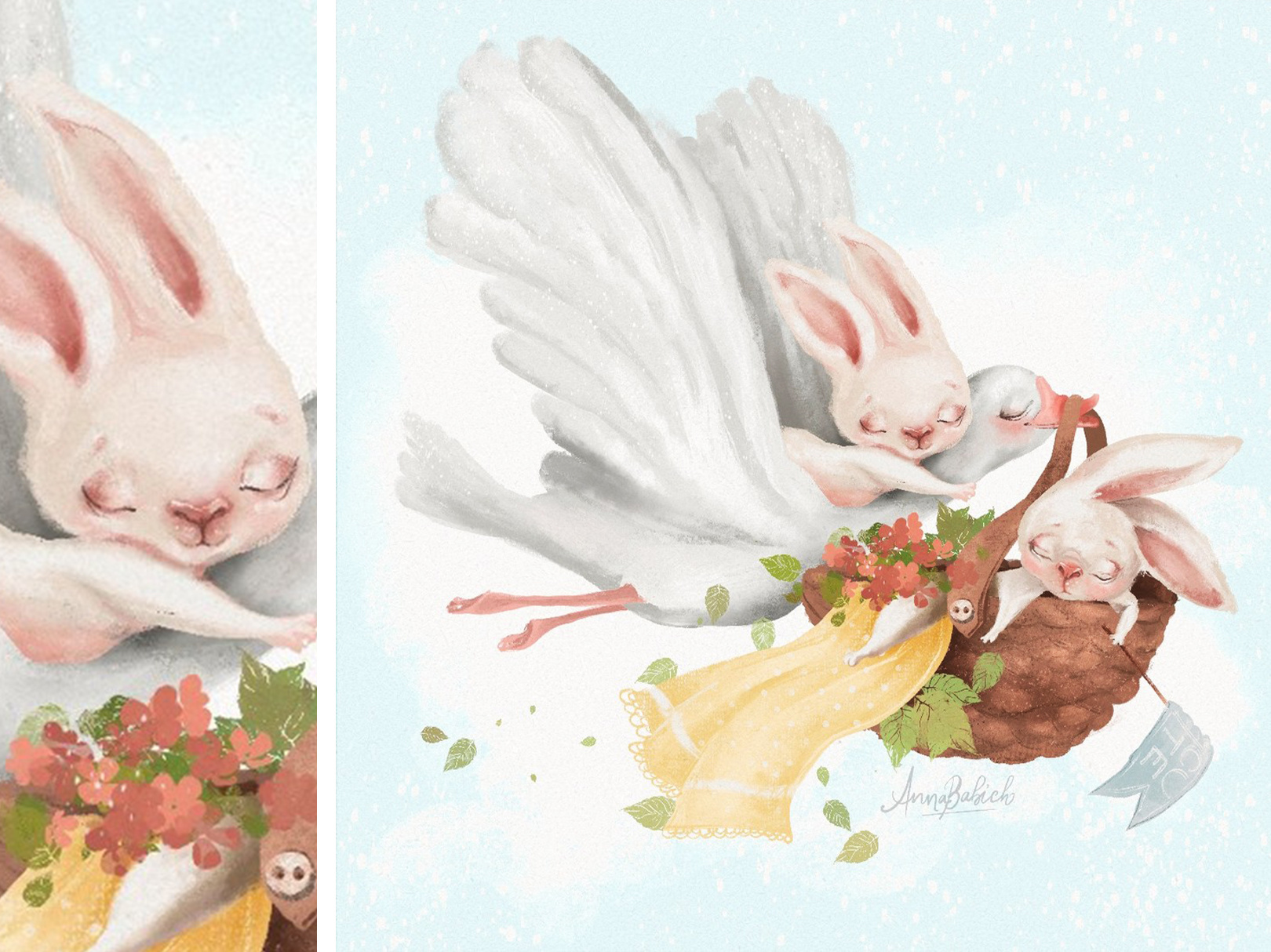 Adventure Awaits bunny cute goose kids illustration swan