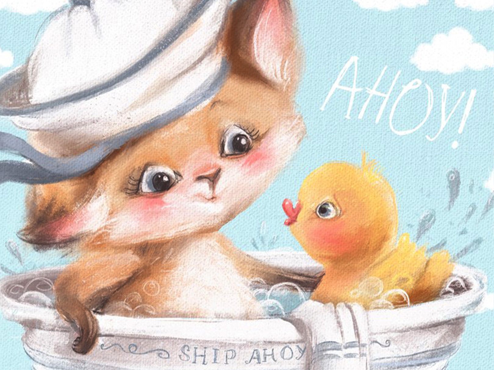 My Little Boy baby bath cute fox kids illustration