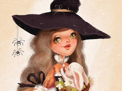 Hello, Halloween bunny cute halloween kids illustration witch