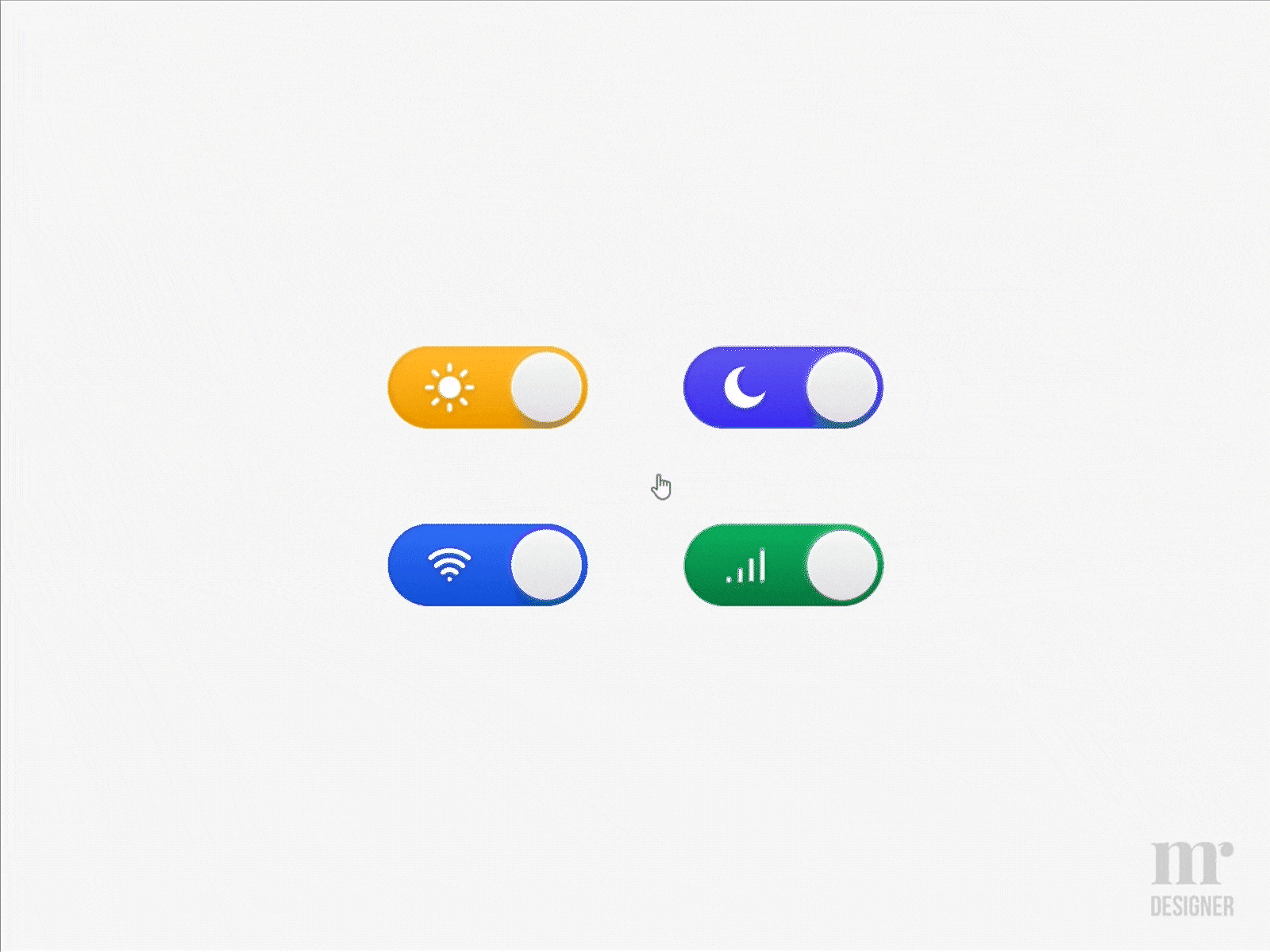 On Off Switch Interaction Animation - Daily UI 015 animation bouncy dailyui design icon illustration interaction interaction design moon motion off on signal sun switch switch on ui ux vector wifi