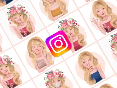 INSTAGRAM AVATAR & STICKER SET cute girl face illustration telegram
