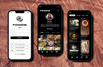 Foodie: a Social Media App for Food Lovers app branding design foodie recipes ui ux watchmen