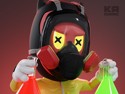 Capston 3d charater model 3d blender character chemical graphic design green mask person red yellow