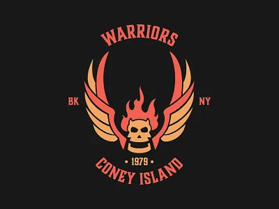 The Warriors Badge badge badges brooklyn coney island crest design film fire flame flames identity identity design lockup logo logo design movie new york skull warriors wings