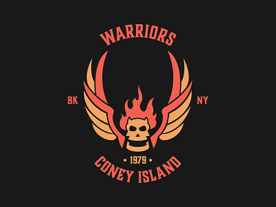 The Warriors Badge badge badges brooklyn coney island crest design film fire flame flames identity identity design lockup logo logo design movie new york skull warriors wings