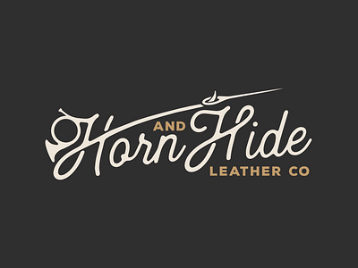 Horn and Hide Leather Co branding french horn graphic design h logo handcrafted handmade homemade horn instrument instrument logo leather brand leather logo logo logomark script logo sewing sewing logo thread and needle typography typography logo