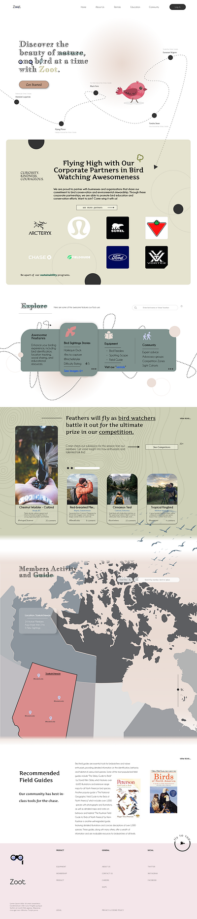 Website concept for bird watching app called - Zoot concept uxdesign web development webdesign