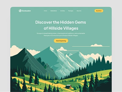 Ecotourism - Travel Landing Page (Hero) adventure design ecotourism explore figma hero illustration journey landing page mountain tour tourism travel trip ui vacation village web website