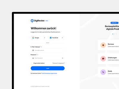Sign in and sign up user flow - DigiReview 1.1 branding card card design design digitalart forgot password graphicdesign landing landing page log in login product register sign in sign up typography ui ux webdesign