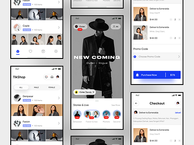 TikShop - Online Shop App app checkout clean detail product eccommerce live mobile mobile app modern onboarding online shop online store product purchasing shipping shop shopping store ui ux