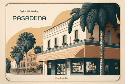 Welcome to Pasadena exploration graphic graphic design illustration postcard print printing retro texture warm colors