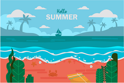 Hand Drawn Summer Background Illustration background beach illustration landscape nature season summer sun vacation vector