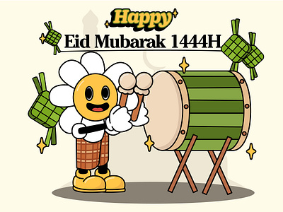 Happy Eid Mubarak 1444H Illustration 1444h cartoon design eid mubarak flat graphic design happy illustration vector vintage