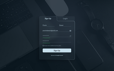 Sign Up (Dark Mode) UI Design -Glassmorphism 3d dark theme design design figma graphic design sign up ui