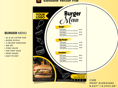 Burgers restaurant menu template vector Design big burger branding burger burger flyer burger menu crative design creative design creative flyer design flyer design graphic design menu design new flyer design print design restaurant menu resturant menu design