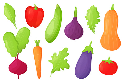 Сolorful vegetables collection diet flat food green health illustration natural vector vegetables