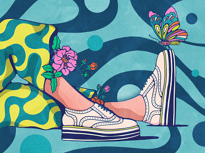 Shoe Study Part 1 70s brogues butterfly colorful design groovy illustration insect maximalism procreate psychedelic relaxing retro shoes swirl vintage illustration