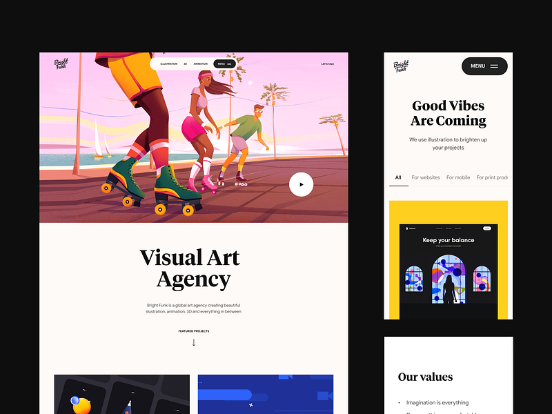 Bright Funk - Website design for the art agency b2b service company clean corporate website illustration landing page landing page design minimal promotional landing page responsive design website website design