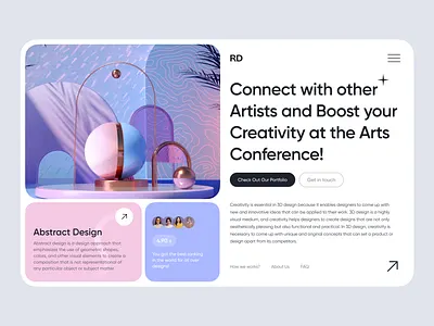 Art Studio Landing Page 3d design 3d ui abstract agency website animation art art studio blockchain branding agency creative ui illustartion landing page minimal ui nft nft ui photography studio web webpage website