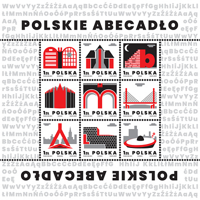 Typographical post stamp serie inspired by Polish architecture art design graphic design illustration vector