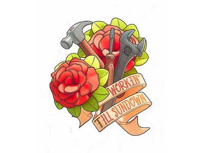 working till sundown 2d 3d animation c4d design graphic design hummer illustration motion graphics octane old oriental ribbon rose school tape tattoo tool