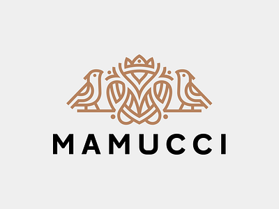 Mamucci bird coat of arms crown heraldry letter logo logotype m monogram nature