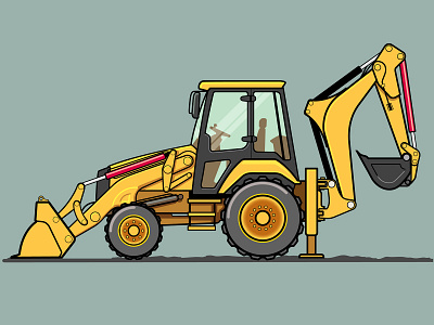 Tractor, backhoe, loader, front loader construction design front loader graphic heavy illustration industry loader machine tractor vector yellow
