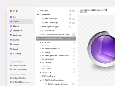 CAExplorer Mac App app appkit application cocoa coreanimation desktop icons mac mac os mac os x macos native nsoutlineview nswindow objc osx sidebar table tree window