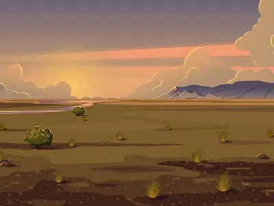 Steppe landscape background bushes clouds hills illustration landscape mountains nature night sky steppe vector