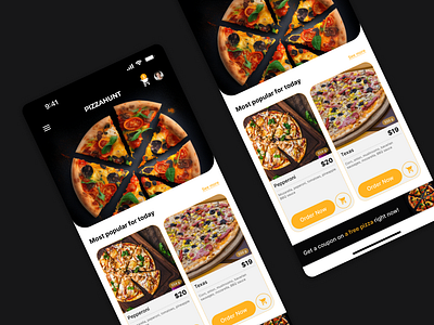 Pizza App - Black & Yellow Concept app branding design graphic design ui ux